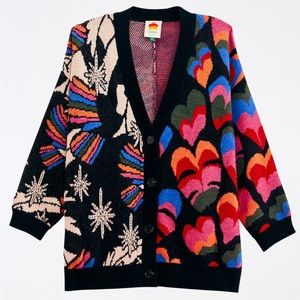 NWT Farm Rio Mixed Rainbow Print Cardigan Sweater size Small